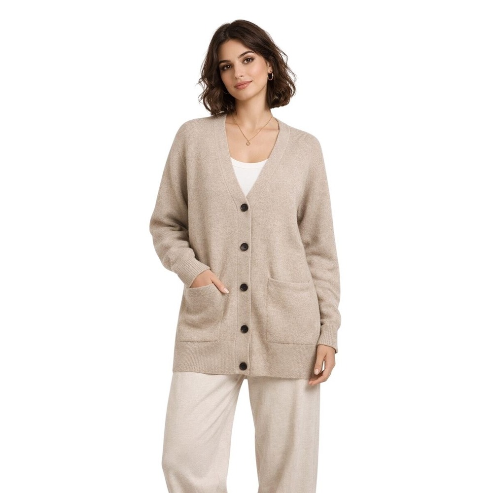 Wilfred Merino‎ Wool Long Cardigan Sweater Oatmeal Button Front S *FLAW